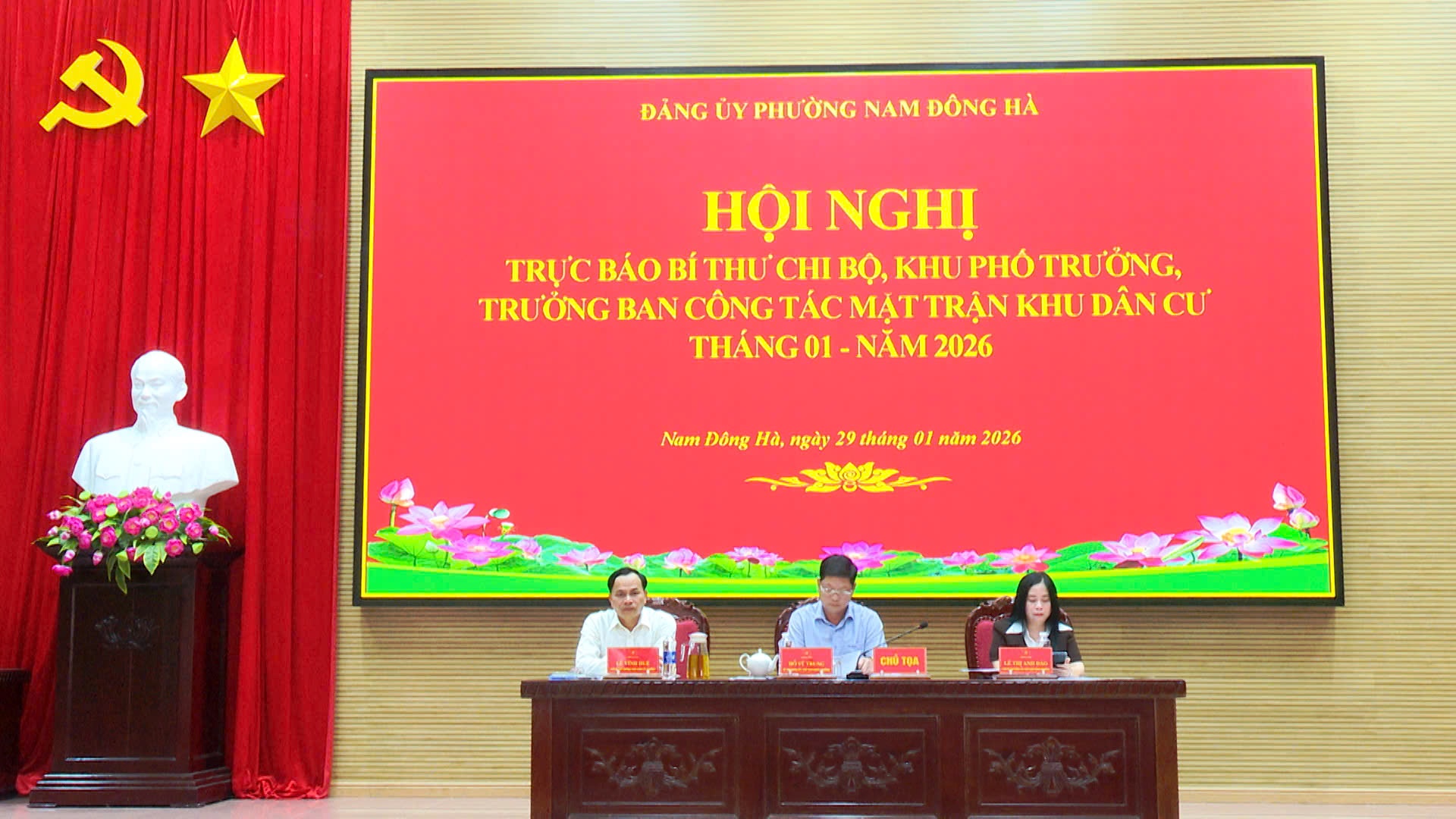 Đảng ủy phường Nam Đông Hà tổ chức Hội nghị trực báo Bí thư chi bộ, Khu phố trưởng, Trưởng Ban công tác Mặt trận khu dân cư tháng 1 năm 2026