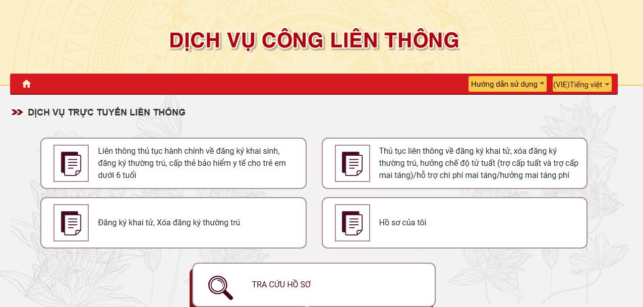 Hướng dẫn nộp hồ sơ trực tuyến thủ tục hành chính Liên thông đăng ký khai sinh, đăng ký thường trú, cấp thẻ bảo hiểm y tế cho trẻ em dưới 6 tuổi